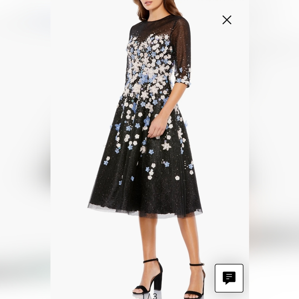 Mac Duggal Floral Appliqued Midi Dress